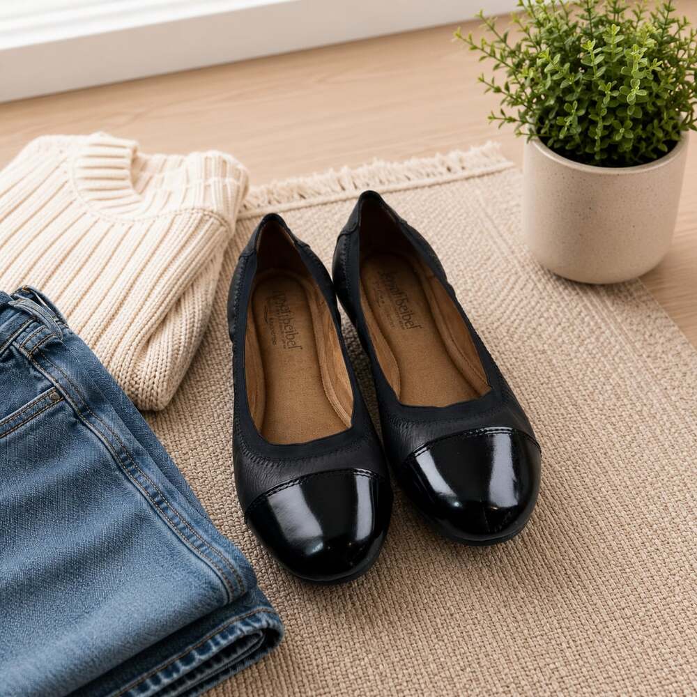 Josef Seibel Pippa Black Leather Patent Cap Toe Ballet Flats EU 38